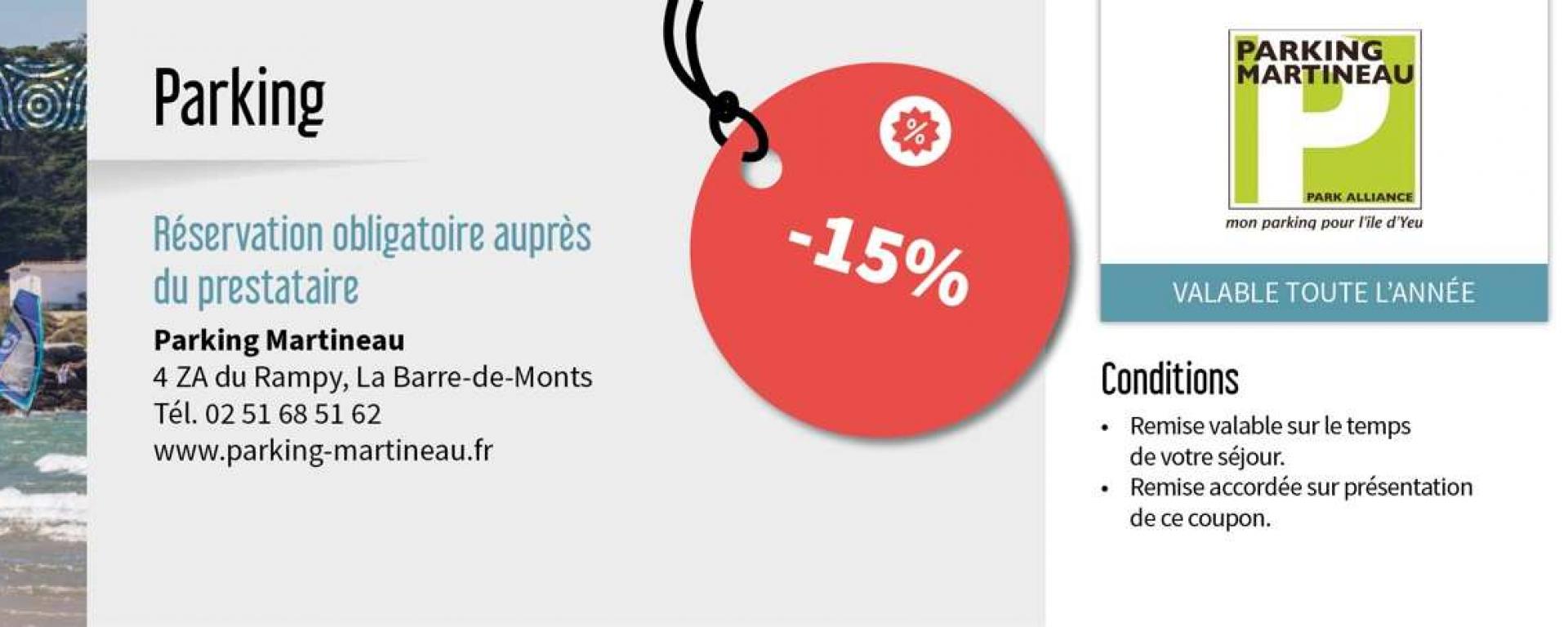 Bénéficiez de remises sur le parking Martineau à Fromentine en réservant une location affichant le logo rouge remise dans le parc de la Centrale de réservation de l'Office de Tourisme